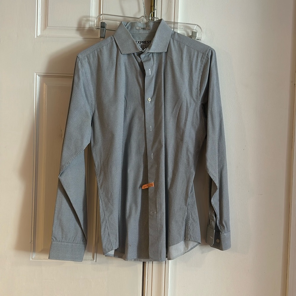 Navy patterned express button-down